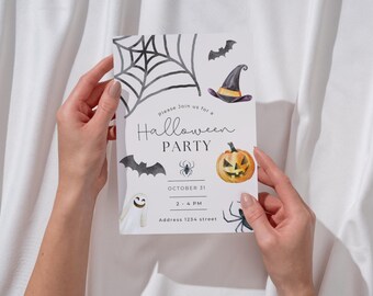 Editable Halloween Party Invitation, Canva Template (Digital Download)