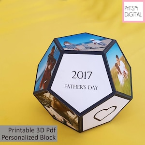 Personalized Dad Photo Block, 3D Papercraft, Father Gift Photo, Dodecahedron Printable Paper, Custom Gift For Fathers Day, Office Decor
