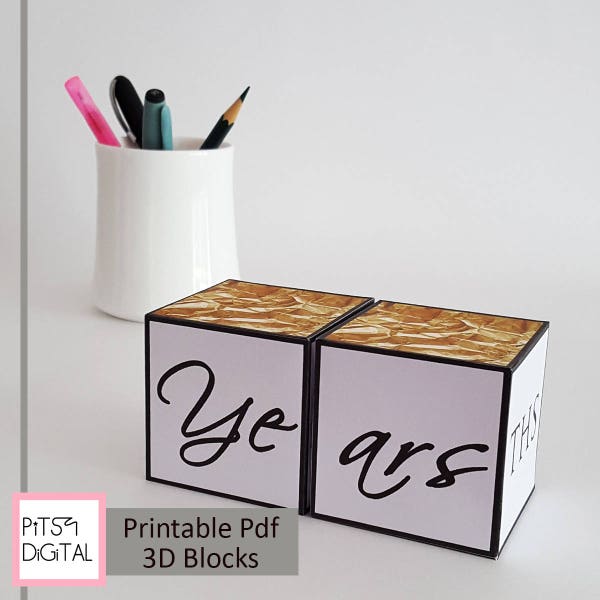 Milestone Blocks, 3D Printable Paper Cube, Pregnancy Photo Prop, Age Sign, 3D Gold Digital Paper, Baby Countdown, Birthday Party Centerpiece