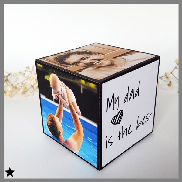 Personalized Dad Photo Collage, 3D Printable Paper, Custom Gift For Dad, Personalized Blocks, Father Gift Photo Box, Desk Accessory For Dad