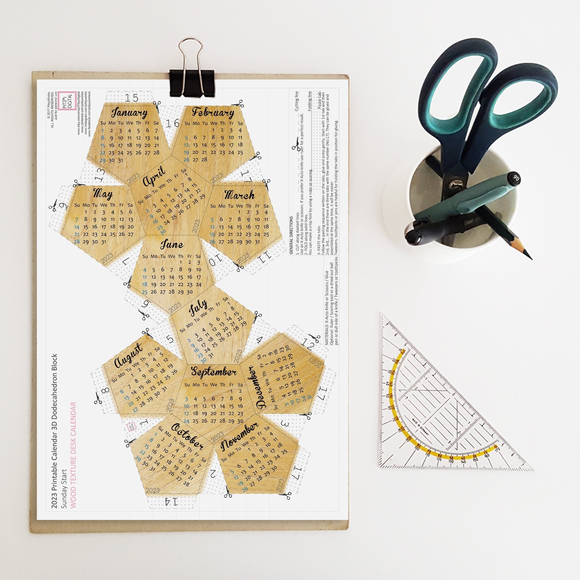 2023 Printable Calendar Wood Texture Desk Calendar DIY - Etsy