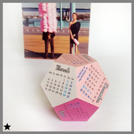 Printable Calendar 2019 Pink Desk Calendar Dodecahedron Etsy