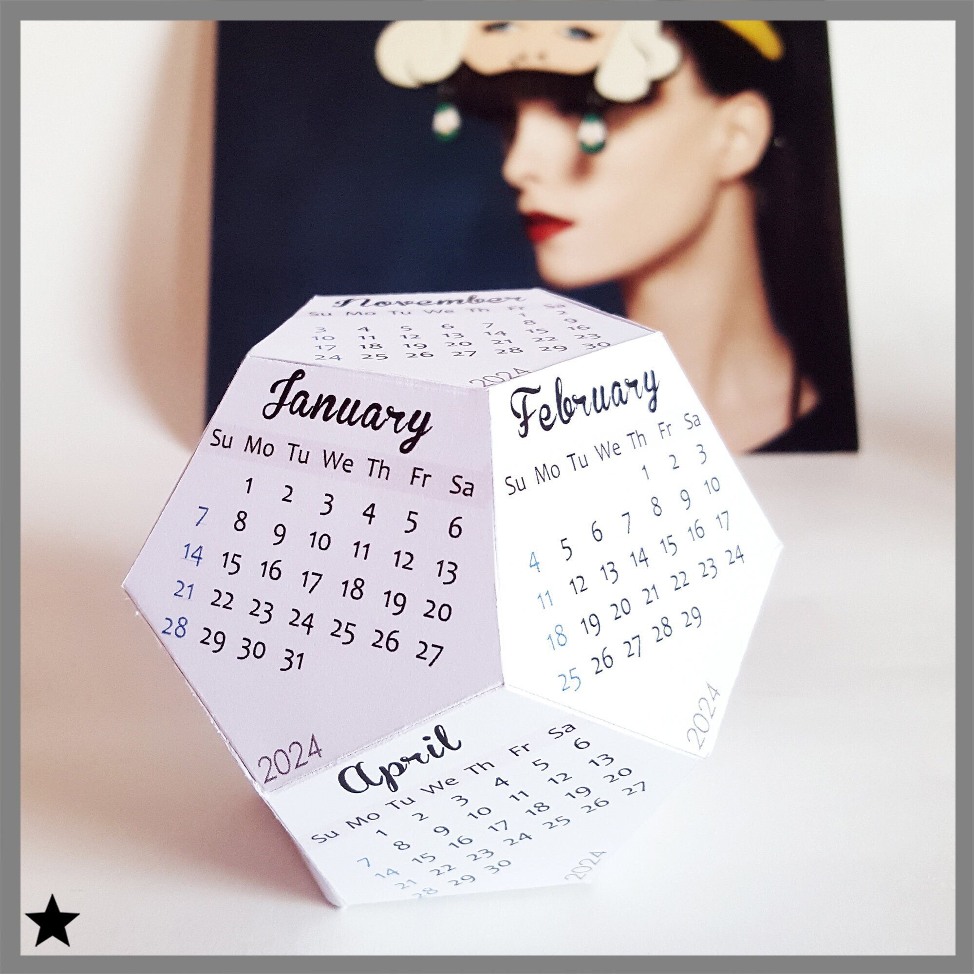 Printable Calendar 2024, Desk Calendar Block, Office Decor for