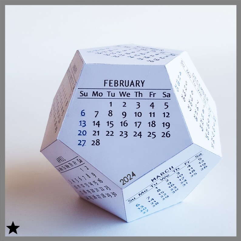 Printable Calendar 2025, Dodecahedron Desk Calendar, Modern Calendar
