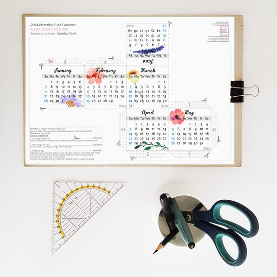 Printable Calendar 2024, Floral Desk Calendar, Box Calendar, 3D Papercraft, Downloadable  Calendar Gift, Cubicle Accessory, DIY Office Decor - Etsy