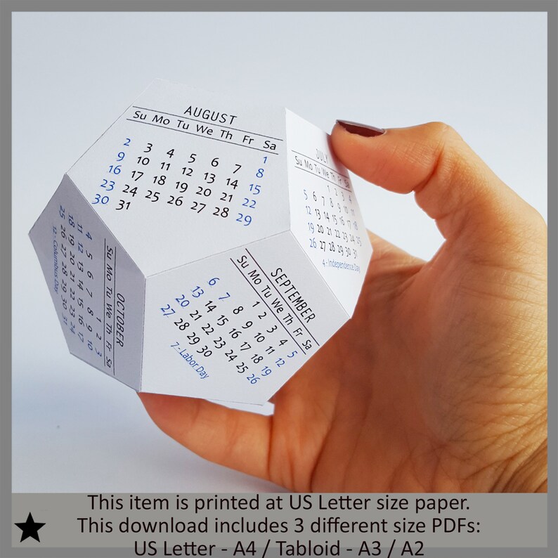Printable Calendar 2020 Dodecahedron Desk Calendar 3D Etsy