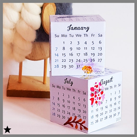 Printable Calendar 2024, Floral Desk Calendar, Box Calendar, 3D Papercraft,  Downloadable Calendar Gift, Cubicle Accessory, DIY Office Decor 