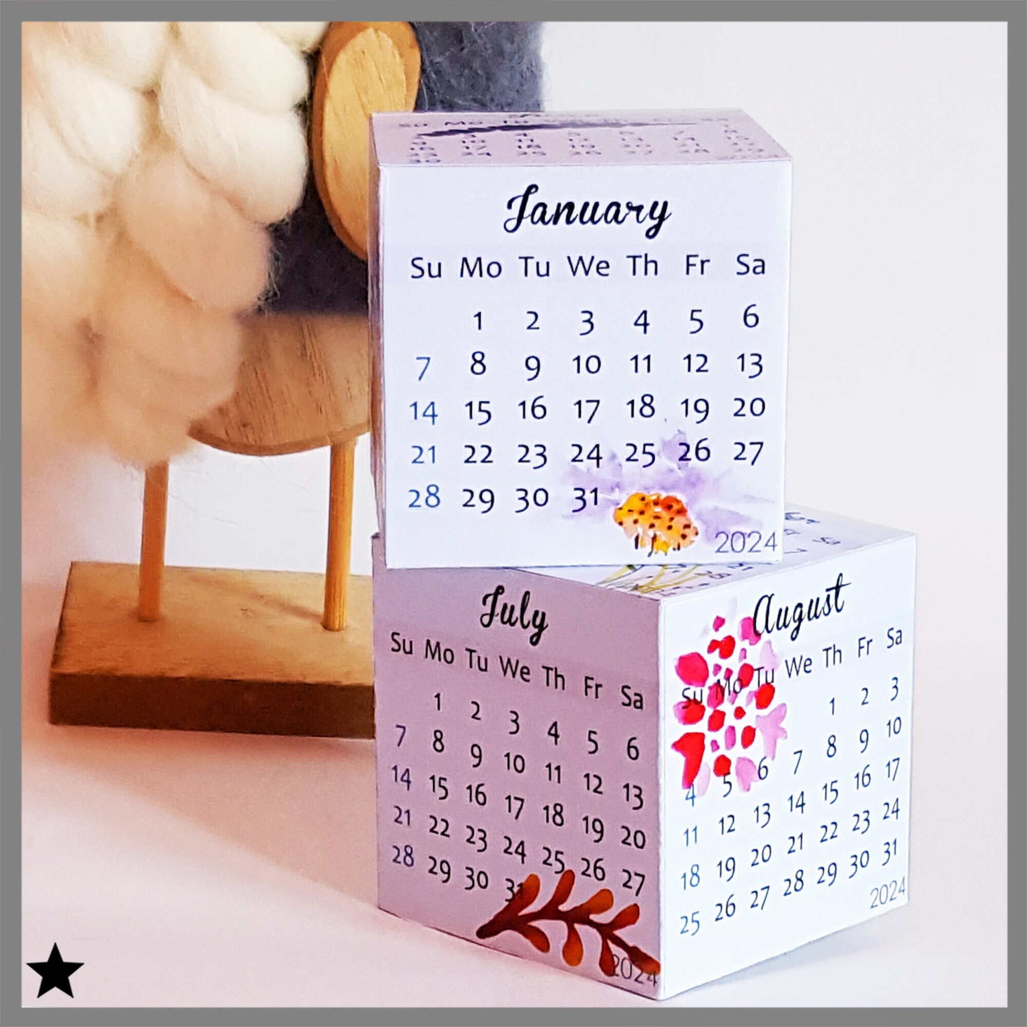 Printable Calendar 2024, Floral Desk Calendar, Box Calendar, 3D Papercraft, Downloadable  Calendar Gift, Cubicle Accessory, DIY Office Decor - Etsy