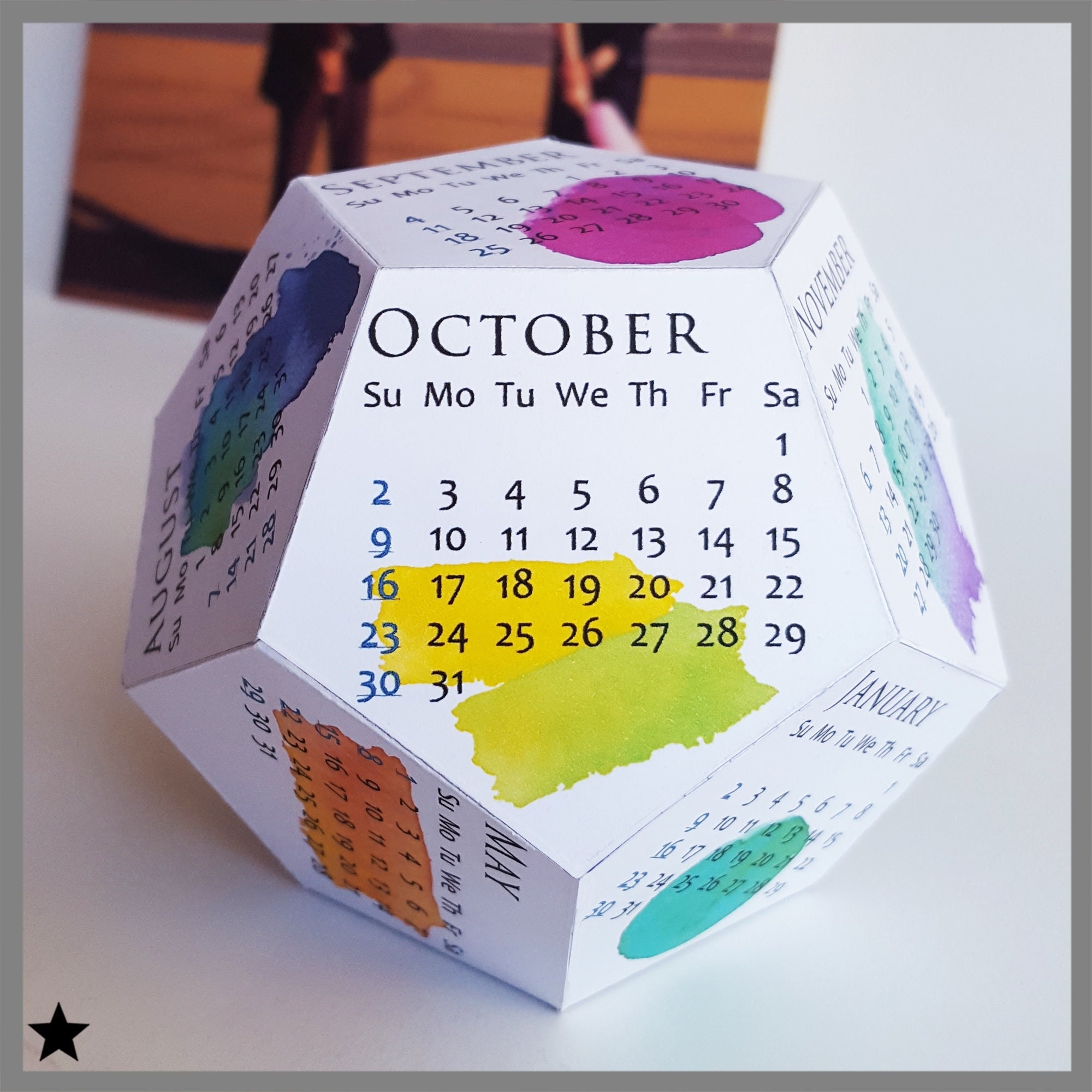 Printable Calendar 2023 Watercolor Desk Calendar 3D Etsy