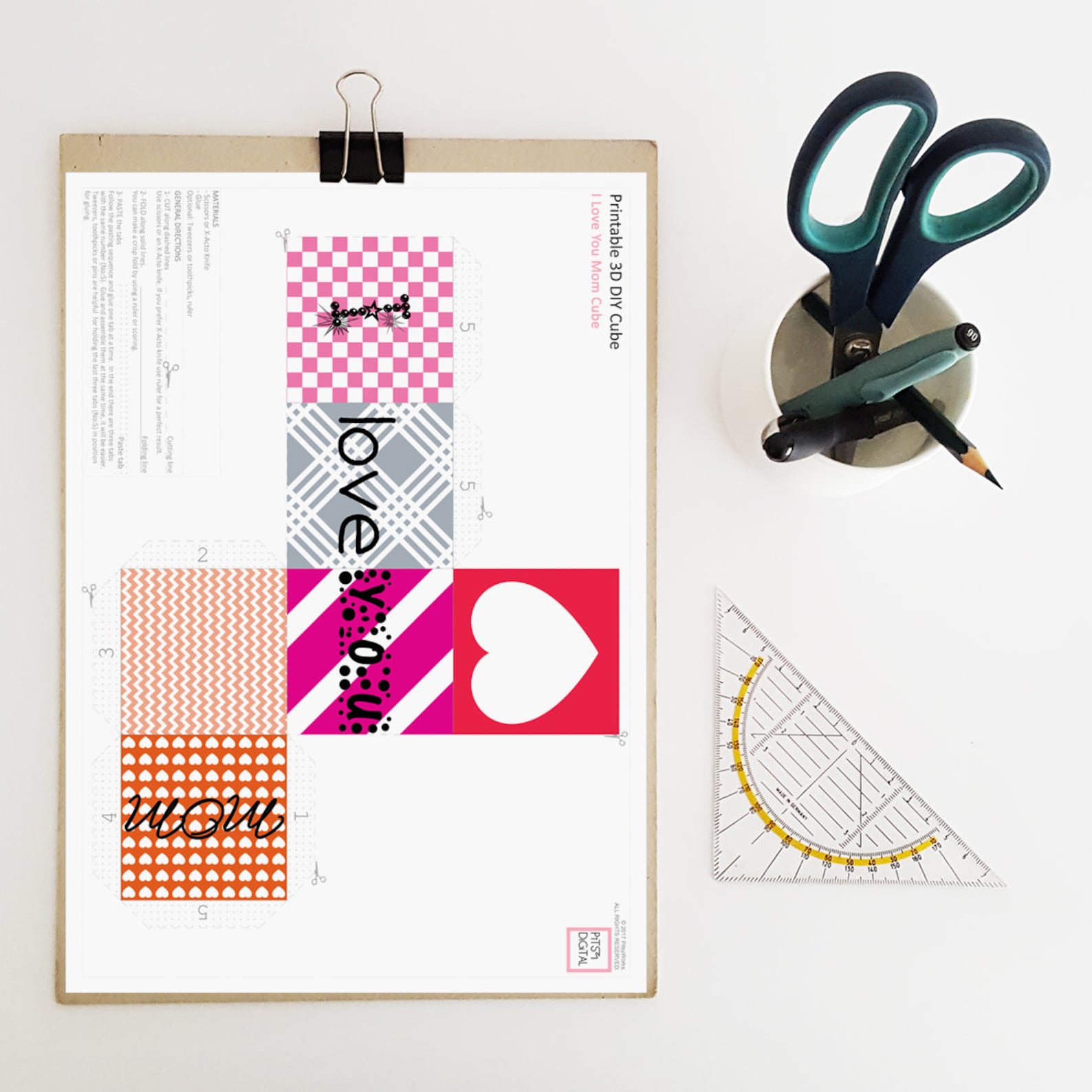 Mothers Day Gift for Mom, 3D Printable Paper, I Love You Mom, Cute Desk ...