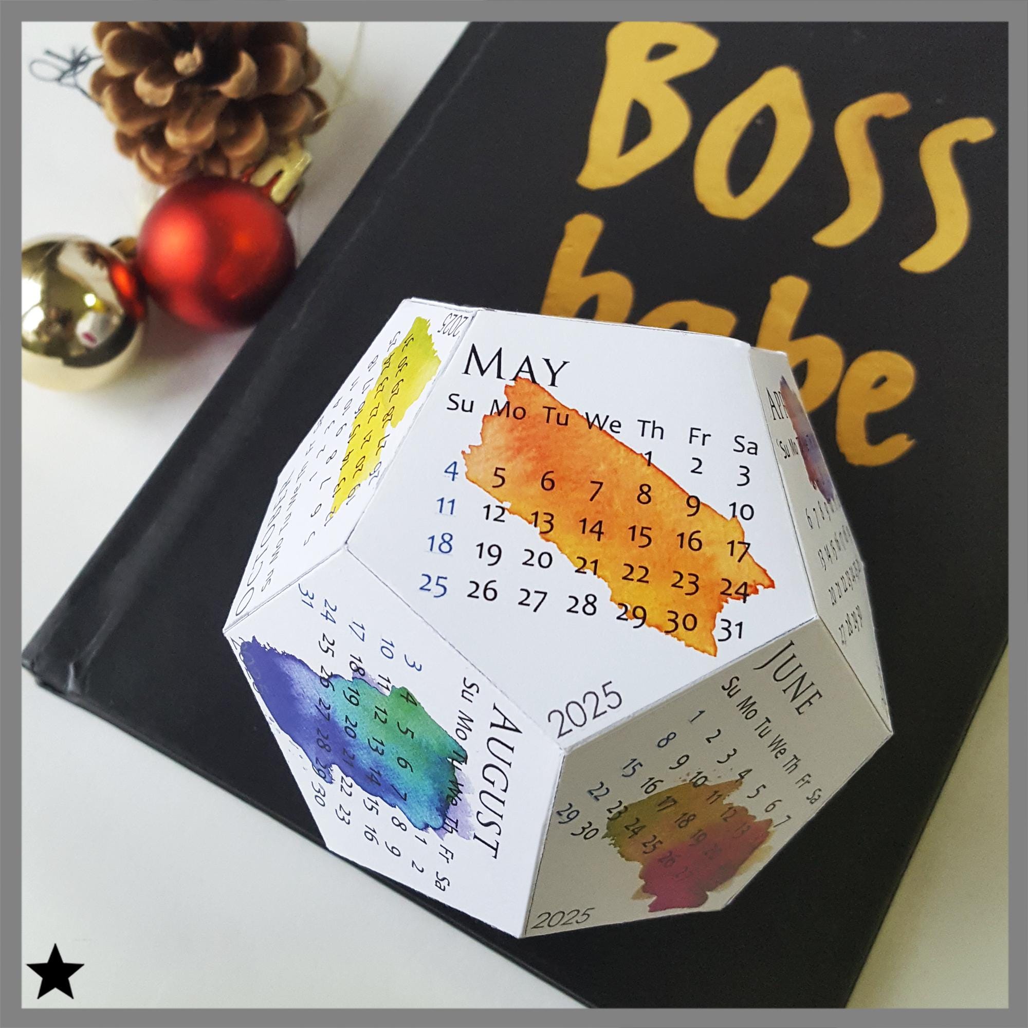 printable-calendar-2025-watercolor-desk-calendar-3d-papercraft-block-cubicle-accessory-coworker-gift-diy-box-calendar-adult-crafting-etsy