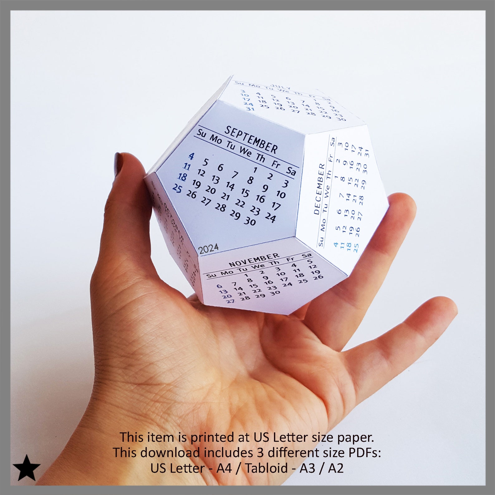 Printable Calendar 2025, Dodecahedron Desk Calendar, Modern Calendar