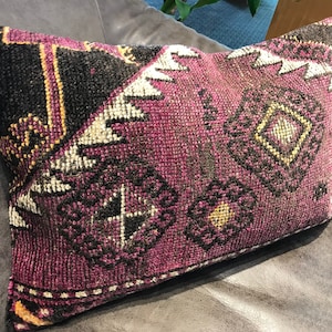 Handmade Turkish Kilim Pillow - Multicolor - Wool Lumbar Pillow - Boho Cushion Case - 16x24 inch - 40x60 cm - New Home Gift - Office Decor