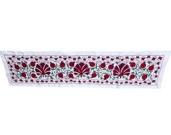 Floral Tapestry Fabric: Vintage Suzani Table Runner, Wall Hanging