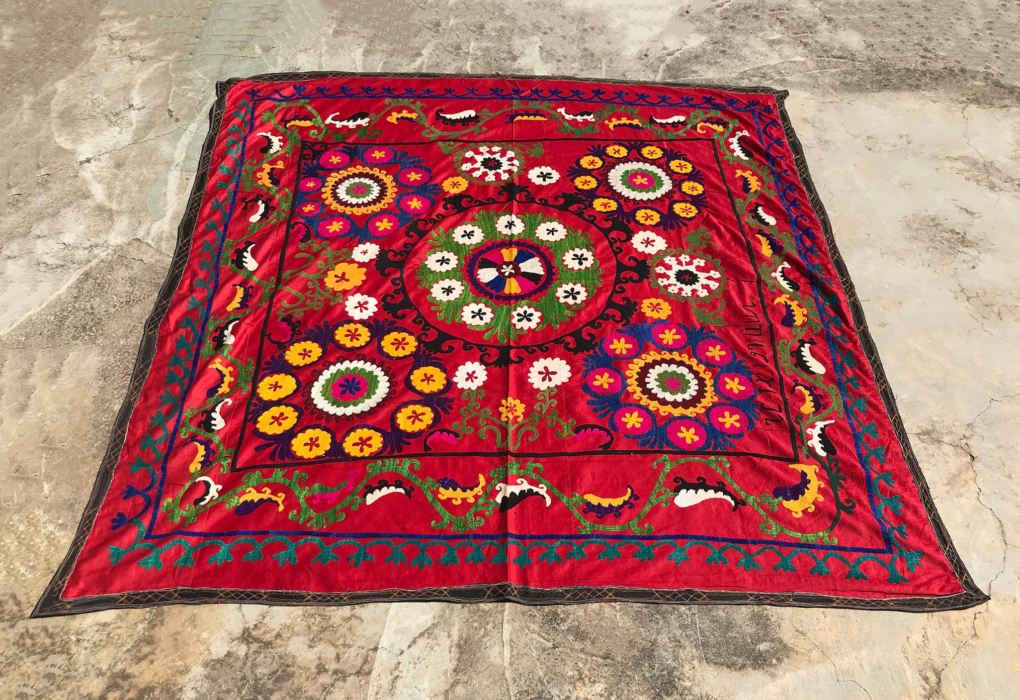 Vintage Square Blanket Throw Handmade Suzani Bedding Textile Etsy