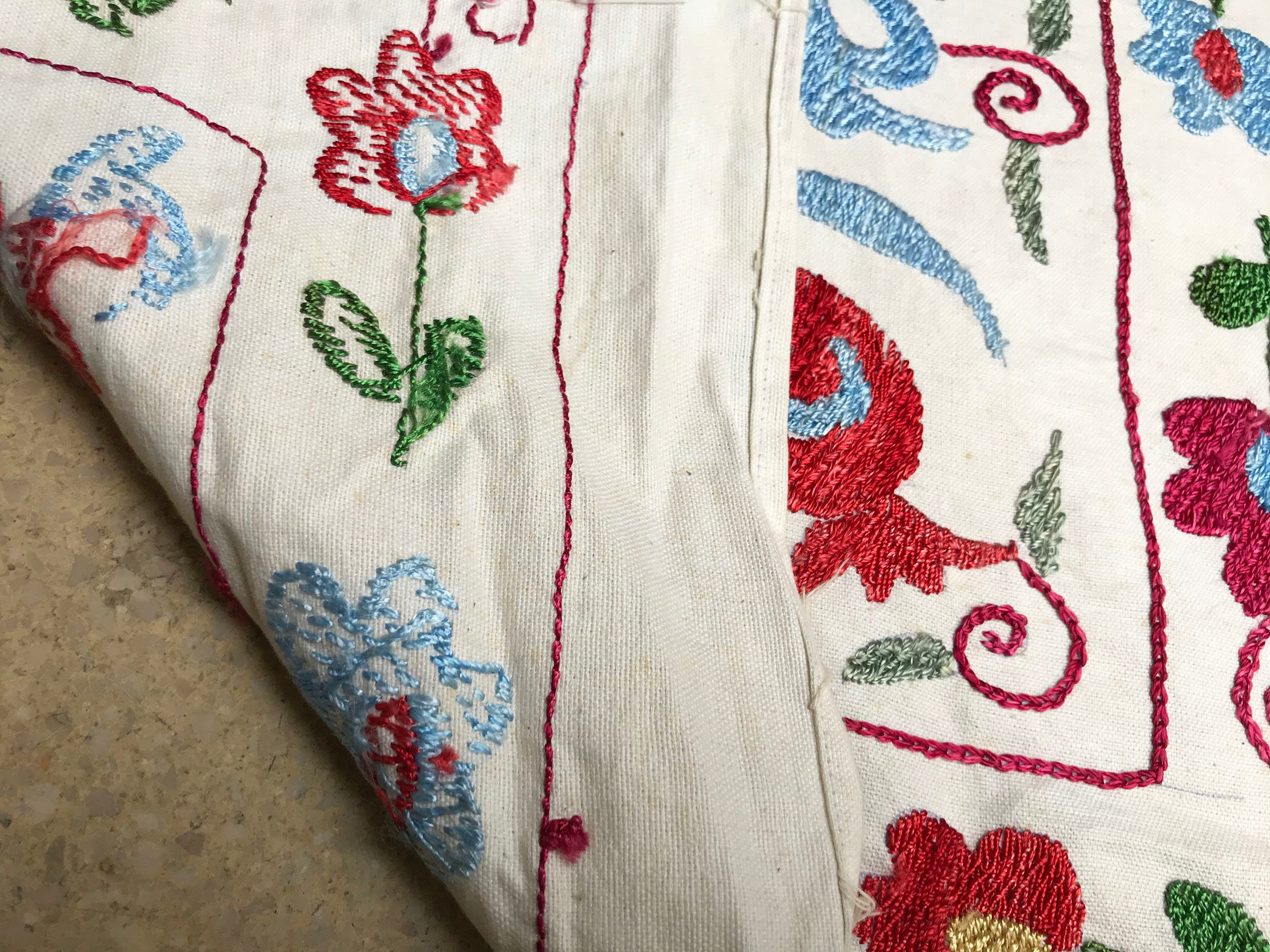 Silk Embroidered Table Runner With Flower Design, Hand Made Table