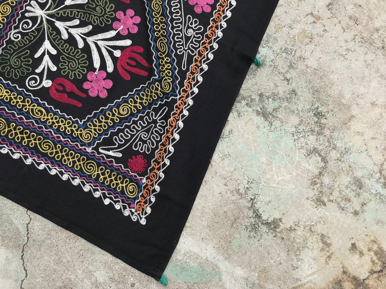 Boho Suzani Wall Hanging Antique Wall Decor 2x13 Feet LONG Suzani Fabric With Special Tassel Vintage Suzani Table Runner OLD Suzanis
