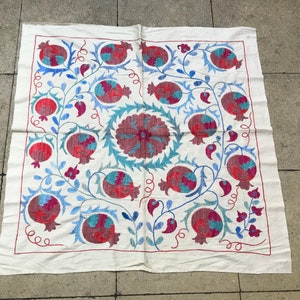 Bohemian Tapestry, Handmade Suzani Fabric Square Tablecloth, Wall HANGING, Boho Suzani Table Decor, Vintage Wall Decor, Decorative Headboard