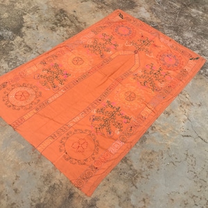 Handmade Orange SUZANI - Antique Suzanis - Tribal Design Tapestry - Table Cover - Antique Wall HANGING - Suzani Fabric - Vintage Bed Cover