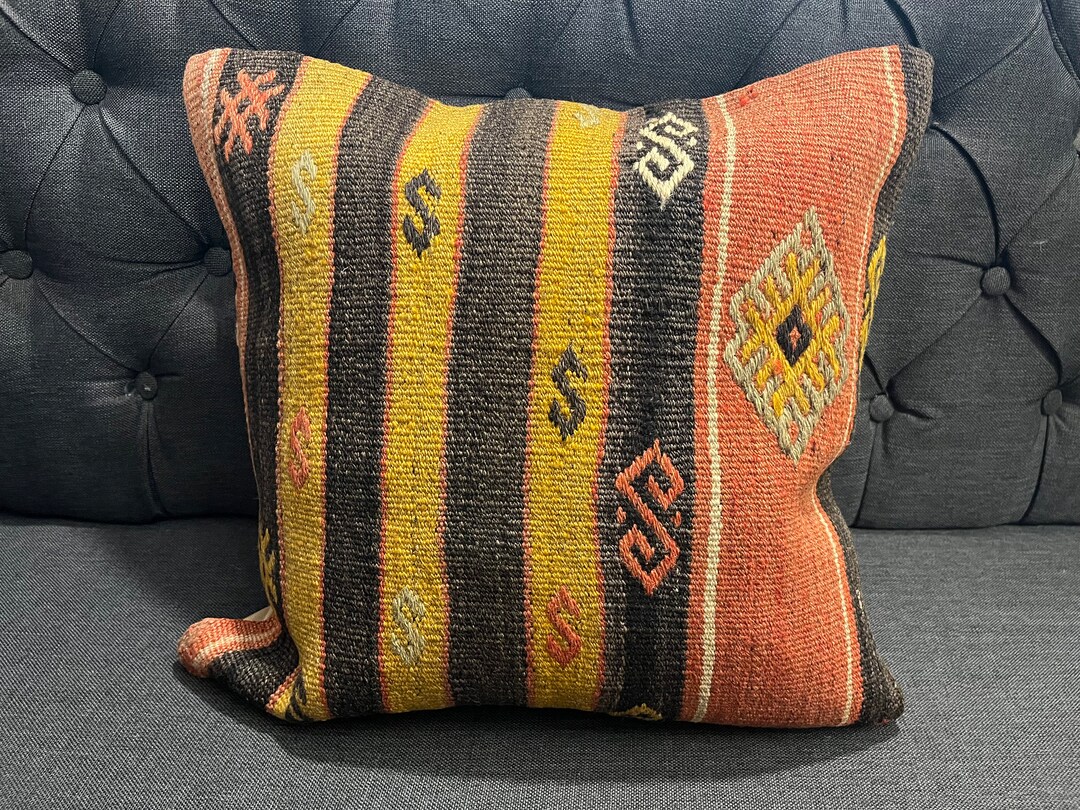 20x20 Handwoven Traditional Design Pillow Case With Colorful Etsy