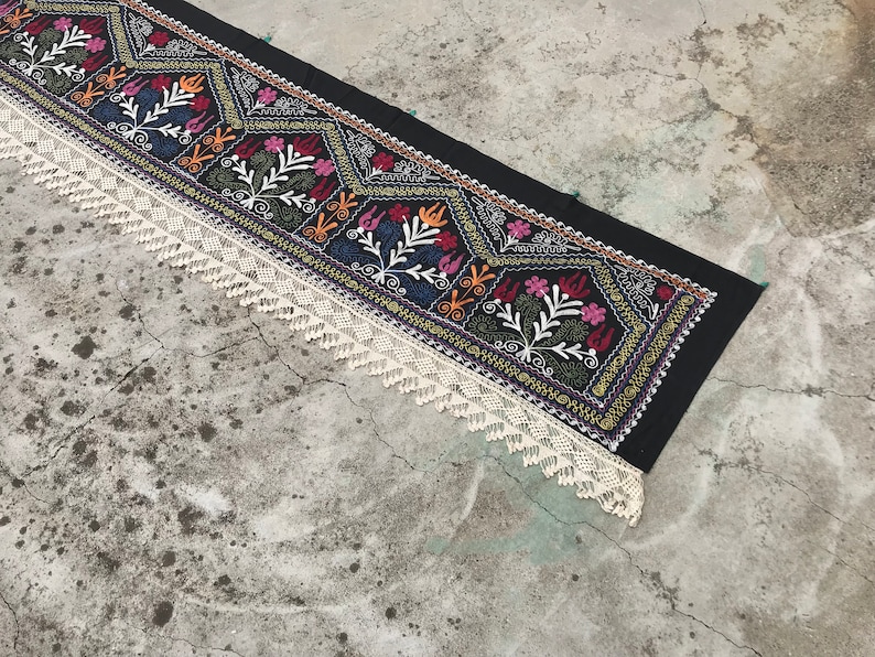 Boho Suzani Wall Hanging Antique Wall Decor 2x13 Feet LONG Suzani Fabric With Special Tassel Vintage Suzani Table Runner OLD Suzanis