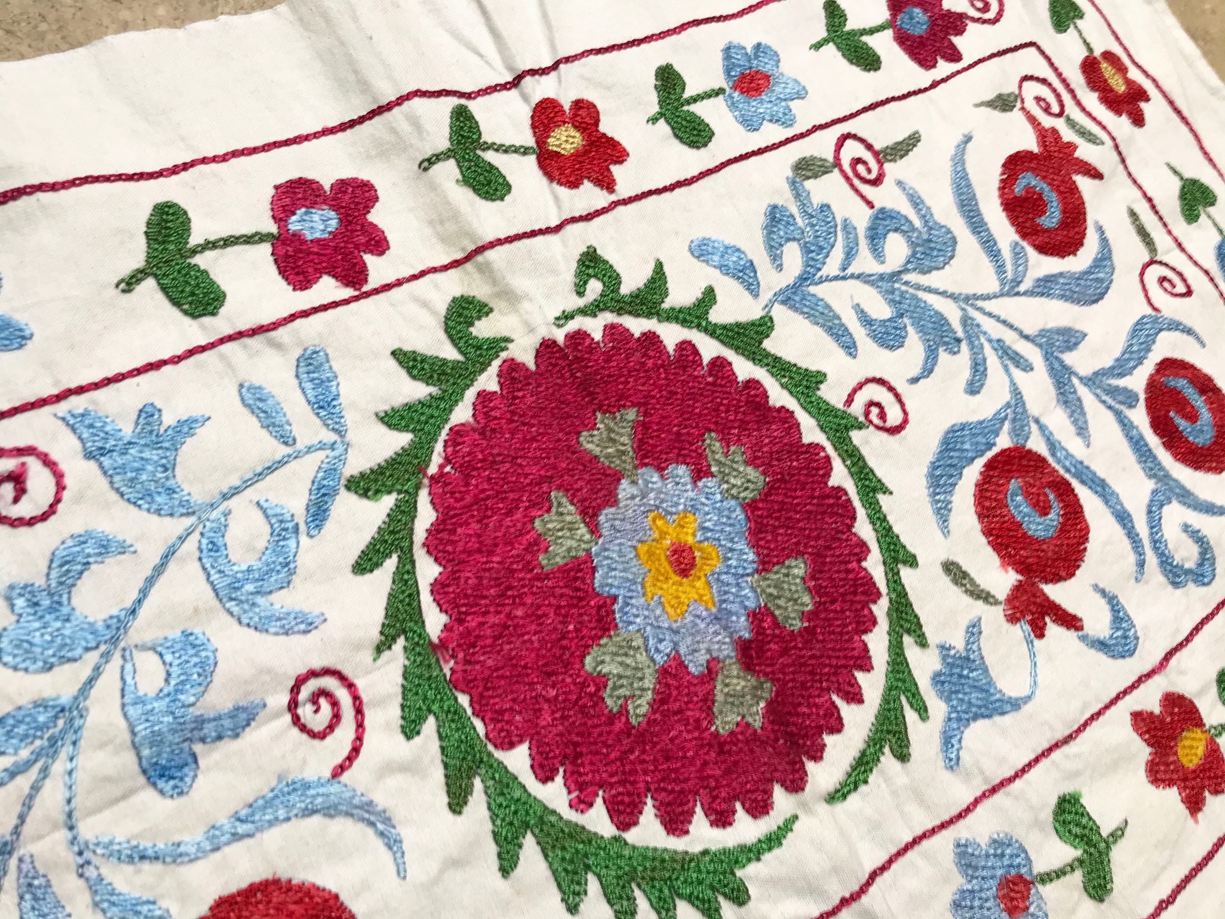 Silk Embroidered Table Runner With Flower Design, Hand Made Table