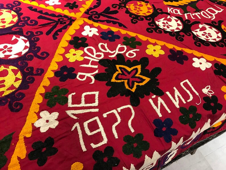 PEACEMAKER Birds and Flowers Handmade Colorful Suzani Bedspread Table Cover Vintage Blanket Suzani Fabric Wall Hanging 222cm x 155cm