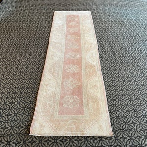Distressed Pale Stair Rug, Oriental 3x10 Hallway Rug, Handmade Faded Turkish Rug Runner, Muted Hallway Runner, Beige Runner, Boho Decor Gift