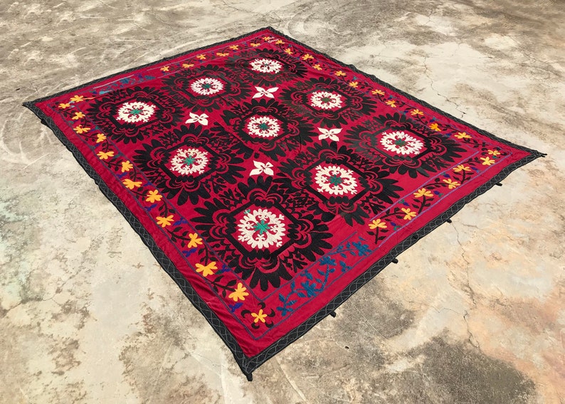 Broderie à la main drap de lit coton Suzani jeter couverture couvre-lit Suzani broderie tenture murale ouzbek Suzani, couverture de Table