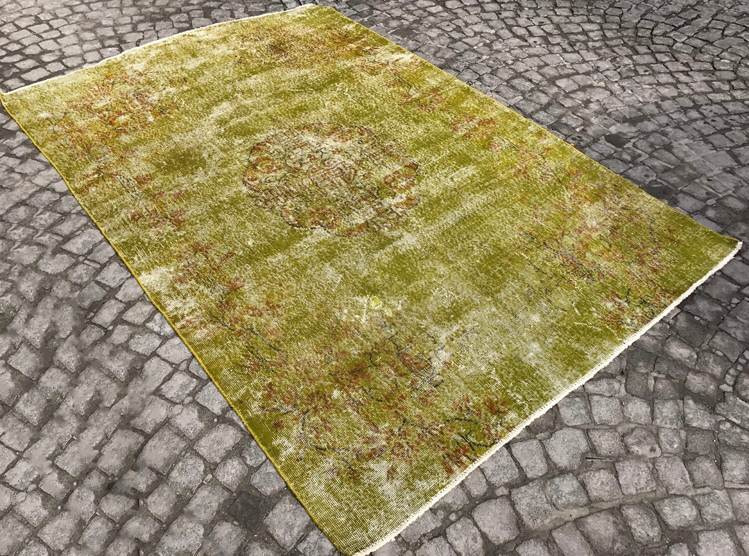 GREEN And Yellow Rug Bohemian Rug Handmade OVERDYED Rug Etsy