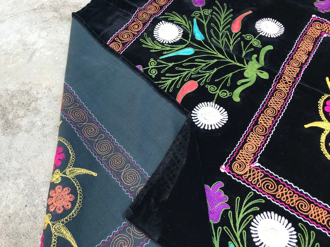 Colorful Suzani Fabric / Vintage Machine Embroidery Table Etsy
