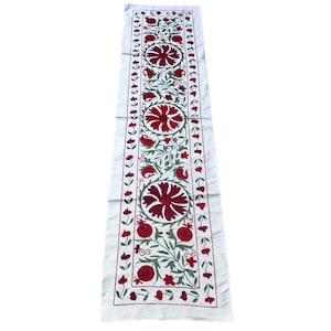 Boho Suzani, Bohemian Table Runner, Silk Tapestry Fabric,Headboard Fabric, Wall Decor, Floral Suzanis, Designer Decor, Uzbek Table Runner