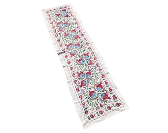 Handmade Suzani Table Runner: Pomegranate Floral Tapestry (183 x 49 CM)