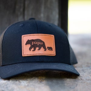 Papa Bear Leather Patch Hat Trucker Style Leather Patch Cap Father's Day Hat Custom Leather Patch Hat image 4