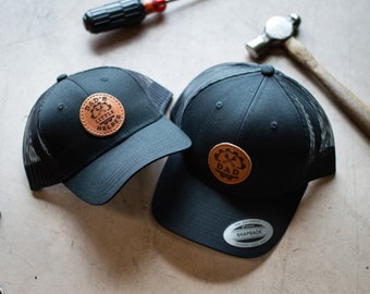 Father/Son Leather Patch Trucker Hat: &quot;Dad&quot; & &quot;Daddy&#39;s Little Helper&quot; (SET OF TWO)