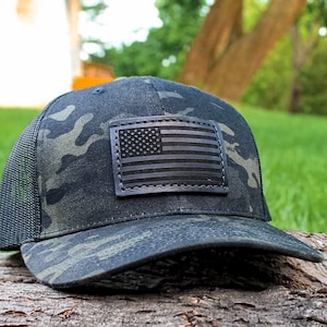 American Flag; Leather Patch Trucker Hat