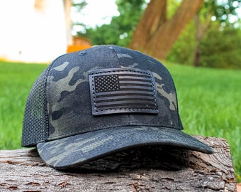 American Flag; Leather Patch Trucker Hat