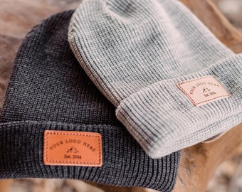 Recommended for Women & Children |Custom Leather Patch Beanies |Ribbed Cuffed Knit Beanie