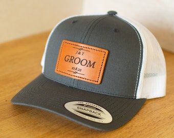 CUSTOM Bridal Party Hats | Wedding Snapback Hats | Custom Groomsmen Hats | Custom Leather Patch Hats