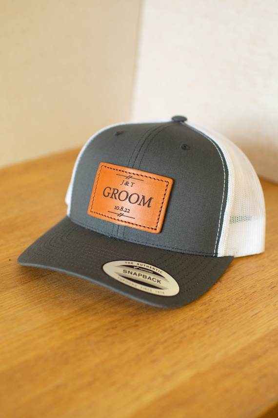 CUSTOM Bridal Party Hats | Wedding Snapback Hats | Custom Groomsmen Hats | Custom Leather Patch Hats