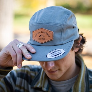 Custom Leather Patch Hats; Camper Style 5-panel hat- Stitched,Not Glued!