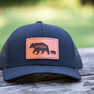 Papa Bear Leather Patch Hat Trucker Style Leather Patch Cap Father's Day Hat Custom Leather Patch Hat image 5