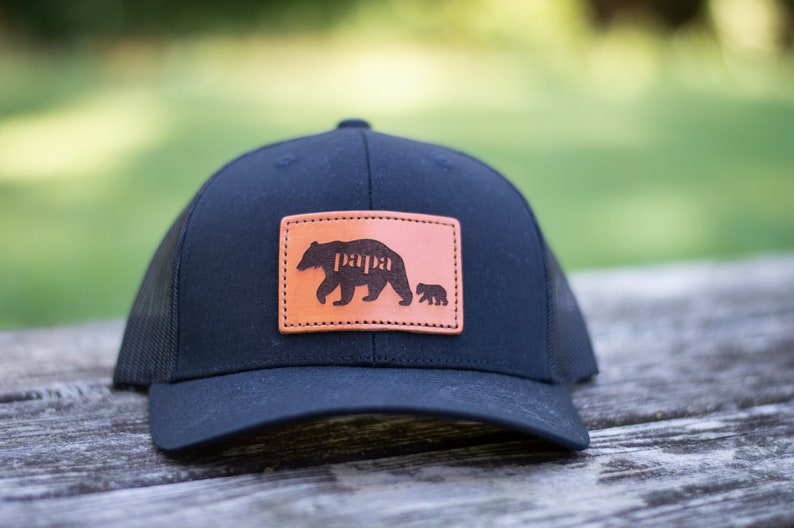 Papa Bear Leather Patch Hat Trucker Style Leather Patch Cap Father's Day Hat Custom Leather Patch Hat image 5