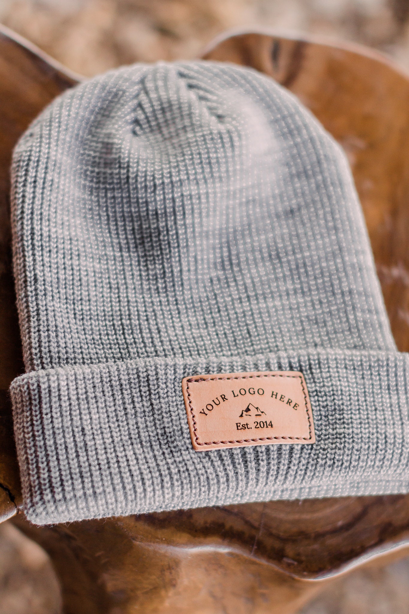 Custom Leather Patch Beanies Ribbed Cuffed Knit Beanie Etsy UK