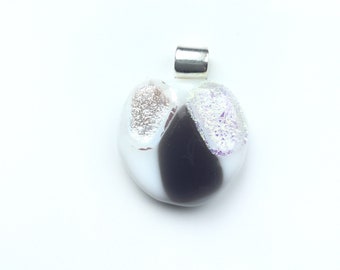 White, silver and grey, fused glass pendant. Makes for a succulent necklace