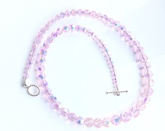 Pretty, baby pink, crystal, graduated bead necklace. Succulent necklace.