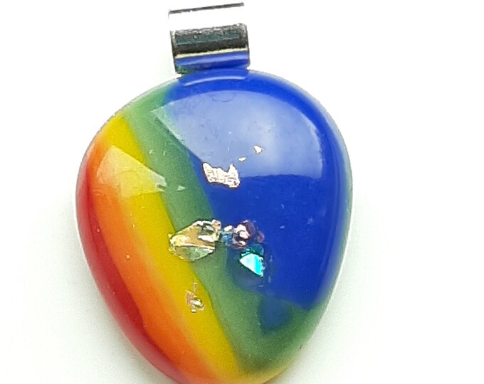 Gorgeous, rainbow fused glass pendant, with sparkles!