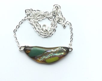 Beautiful, Olive green, dichroic glass, succulent necklace. One off, quirky necklace. Aesthetic, festoon necklace