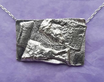 Fused silver, hallmarked,  sterling silver pendant, one off. Large, heavy, part recycled silver pendant. Random pattern. Great textures.
