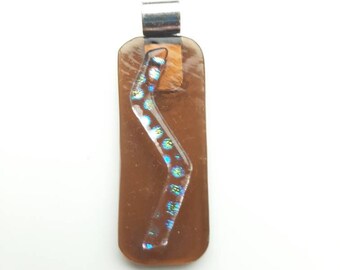 Bold, Tack fused, Clear, Mid Brown, Dichroic Glass Pendant